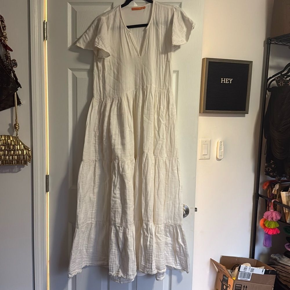 Oliphant White Flutter Sleeve Sundress SMALL - Like New Linen Dress
